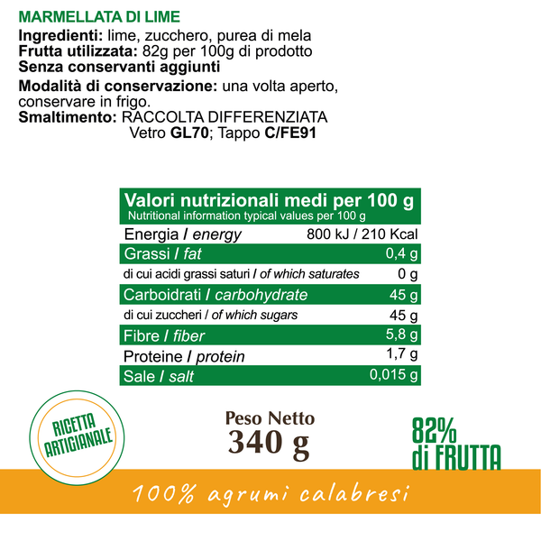 Marmellata di Lime - Ricetta calabrese artigianale - peso 340g