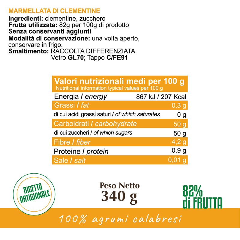 Marmellata di Clementine - Ricetta calabrese artigianale - peso 340g